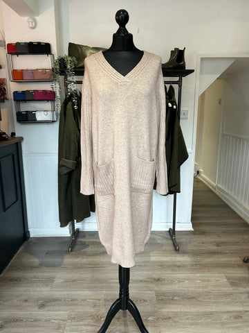 V Neck Knit Dress - Taupe