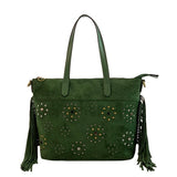 Faux Suede Tassel Bag - Green