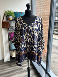 V Neck Animal Print Satin Top