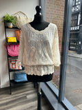 Embroidered Batwing Blouse - Stone