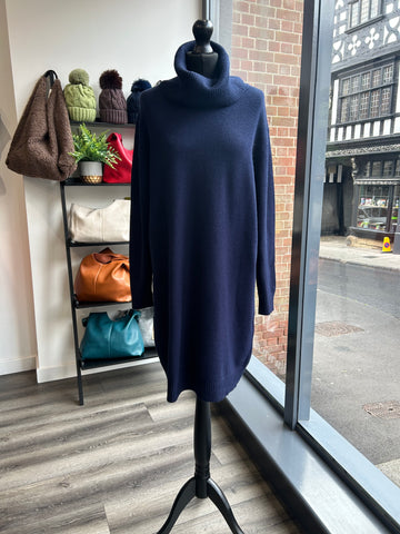 Cowl Neck Jumper Dress - Navy