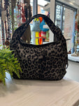 Faux Suede Animal Print Bag - Charcoal