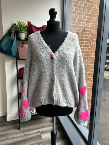 Slouchy Heart Cardigan - Grey