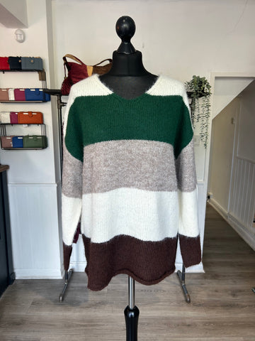 Wool Blend Colour Block Jumper - Forest