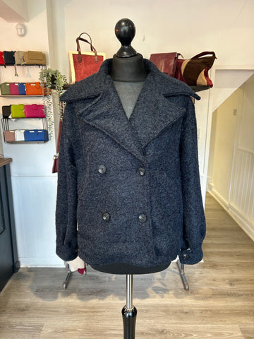 Double Breasted Boxy Coat - Navy