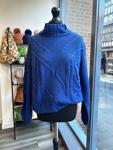 High Neck Cable Knit Jumper - French Navy