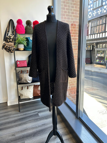 Waffle Knit Cardigan - Chocolate