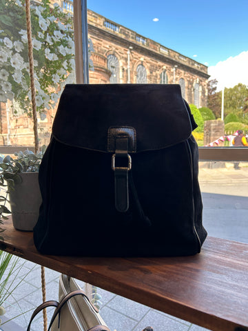 Faux Suede Backpack - Black