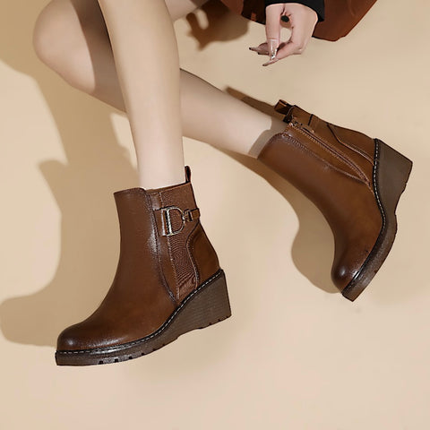 Wedge Ankle Boots - Tan