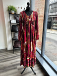 V Neck Shirred Bust Dress - Wine
