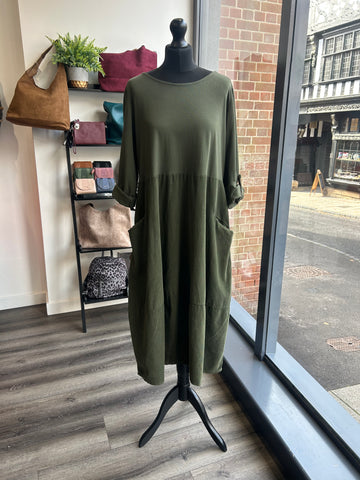 Needlecord Cocoon Dress - Khaki
