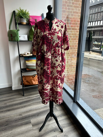 V Neck Floral Dress - Wine
