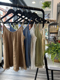 Linen Blend Raw Edge Swing Vest