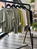 Sack Linen Ruffle Button Down Top