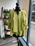Sack Linen Ruffle Button Down Top