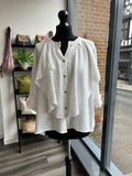 Sack Linen Ruffle Button Down Top
