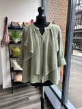 Sack Linen Ruffle Button Down Top