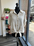 Tie Front Embroidered Shirt - Stone