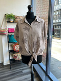 Tie Front Embroidered Shirt - Mocha