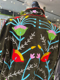 Embroidered Velvet Jacket - Moss