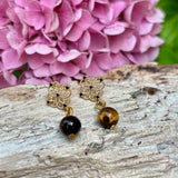 14ct Gold Plated Tiger's Eye Drop Earrings