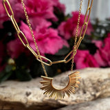 18ct Gold Plated Sunburst Pendant Double Chain Necklace
