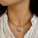 18ct Gold Plated Sunburst Pendant Double Chain Necklace