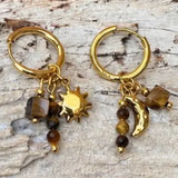 18ct Gold Plated Tiger's Eye Charm Huggie Earrings
