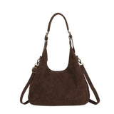 Faux Suede Shoulder Bag - Chocolate