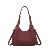 Faux Suede Shoulder Bag - Wine