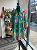 Cotton Beaded Smock Dress - Aqua
