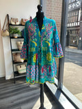 Cotton Beaded Smock Dress - Turquoise