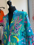 Cotton Beaded Smock Dress - Turquoise
